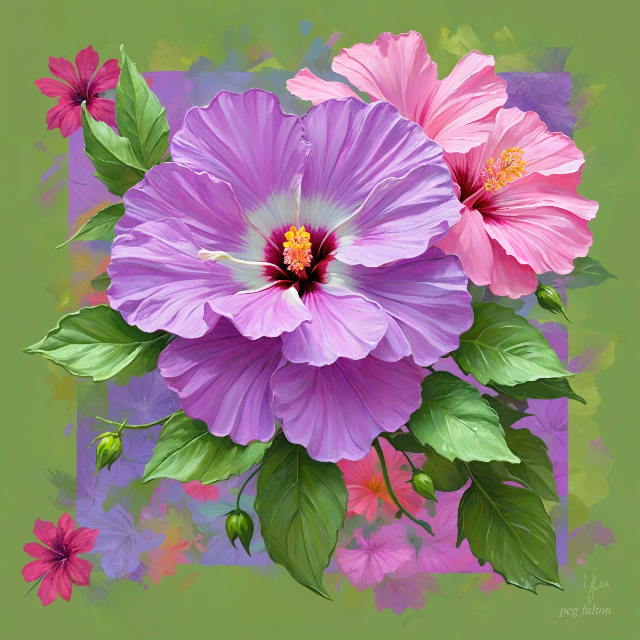 Vibrant Hibiscus Flower Arrangement in Lavender and Pink