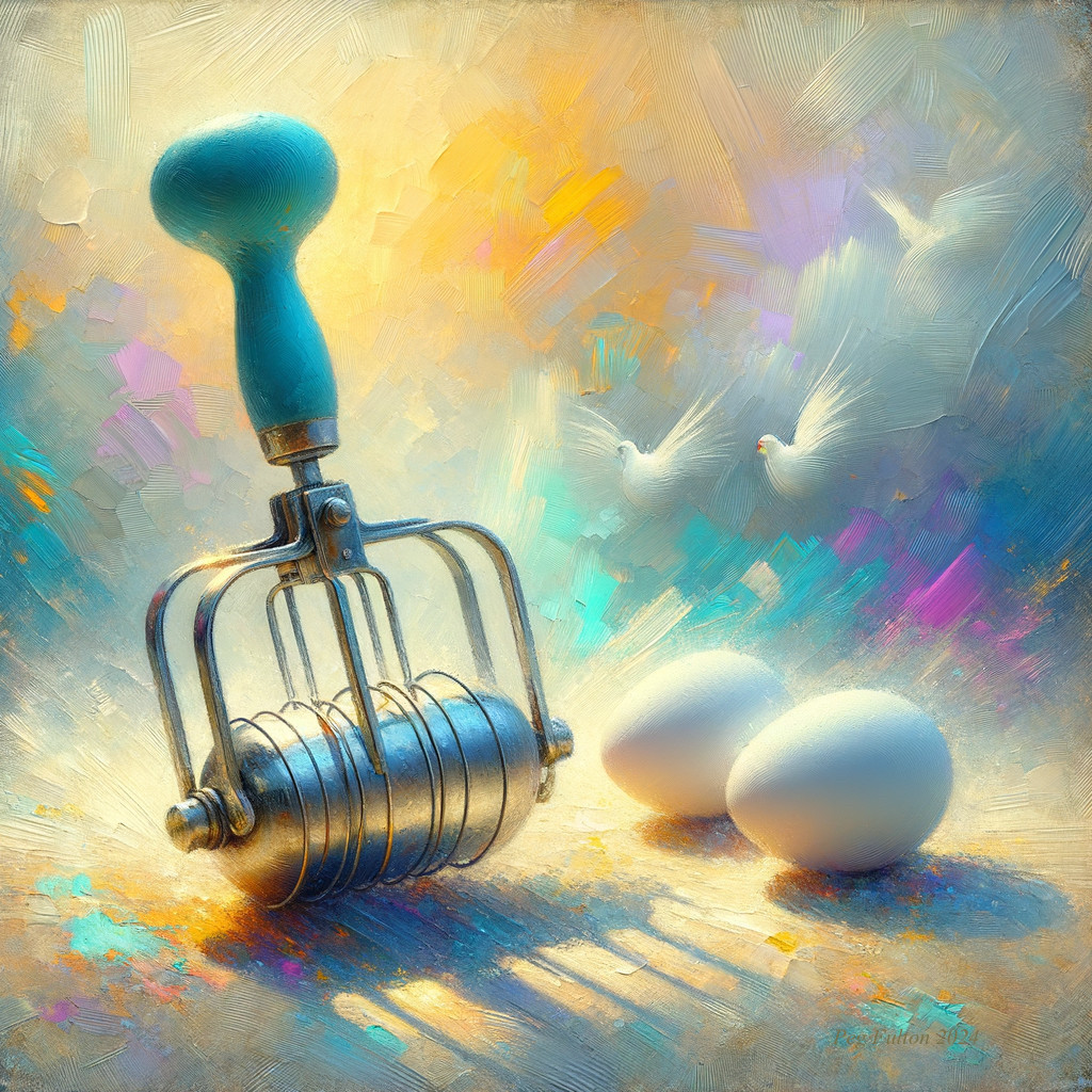 Vintage Egg Whisk with White Eggs and Ethereal Light