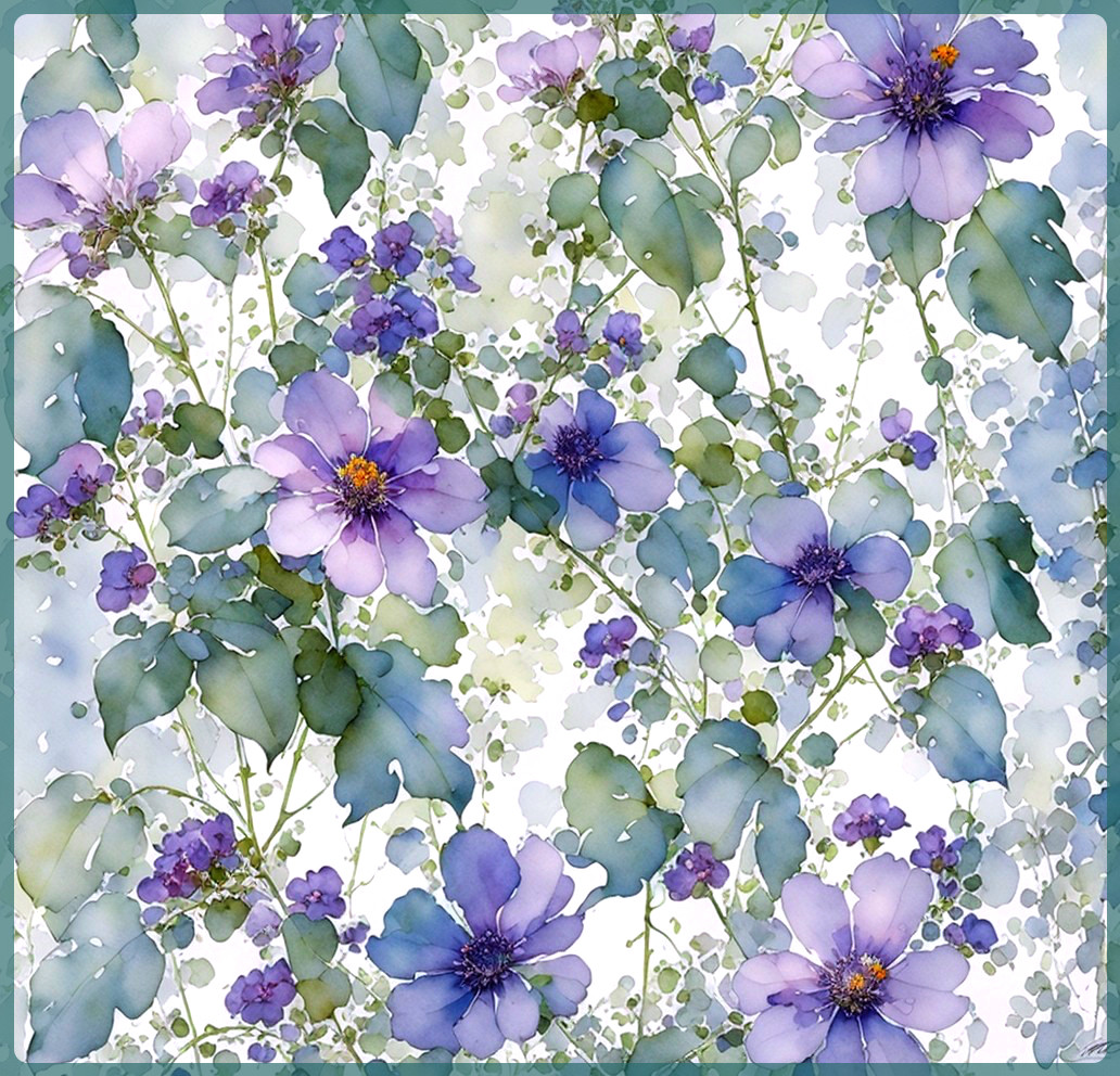 Delicate Watercolor of Purple Flowers with Blue Highlights