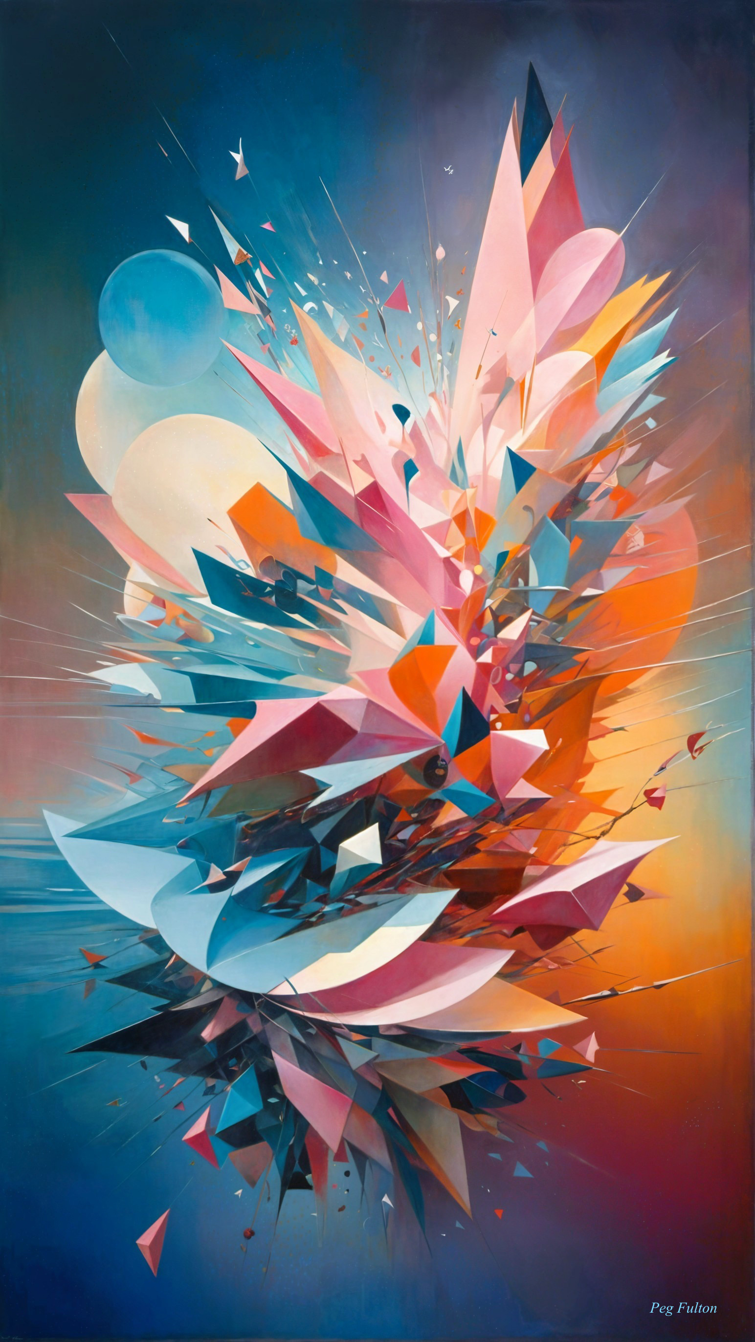 Vibrant Geometric Abstract Artwork in Blue, Pink, Orange