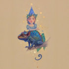 Whimsical star-patterned frogs with regal crowns on ornamental backdrop