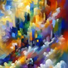 Vibrant Abstract Painting with Dynamic Colors and Shapes