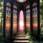 Gothic Watercolor Painting of Ornate Church Entrance