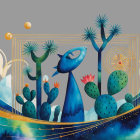 Vibrant Abstract City Skyline with Solitary Figure
