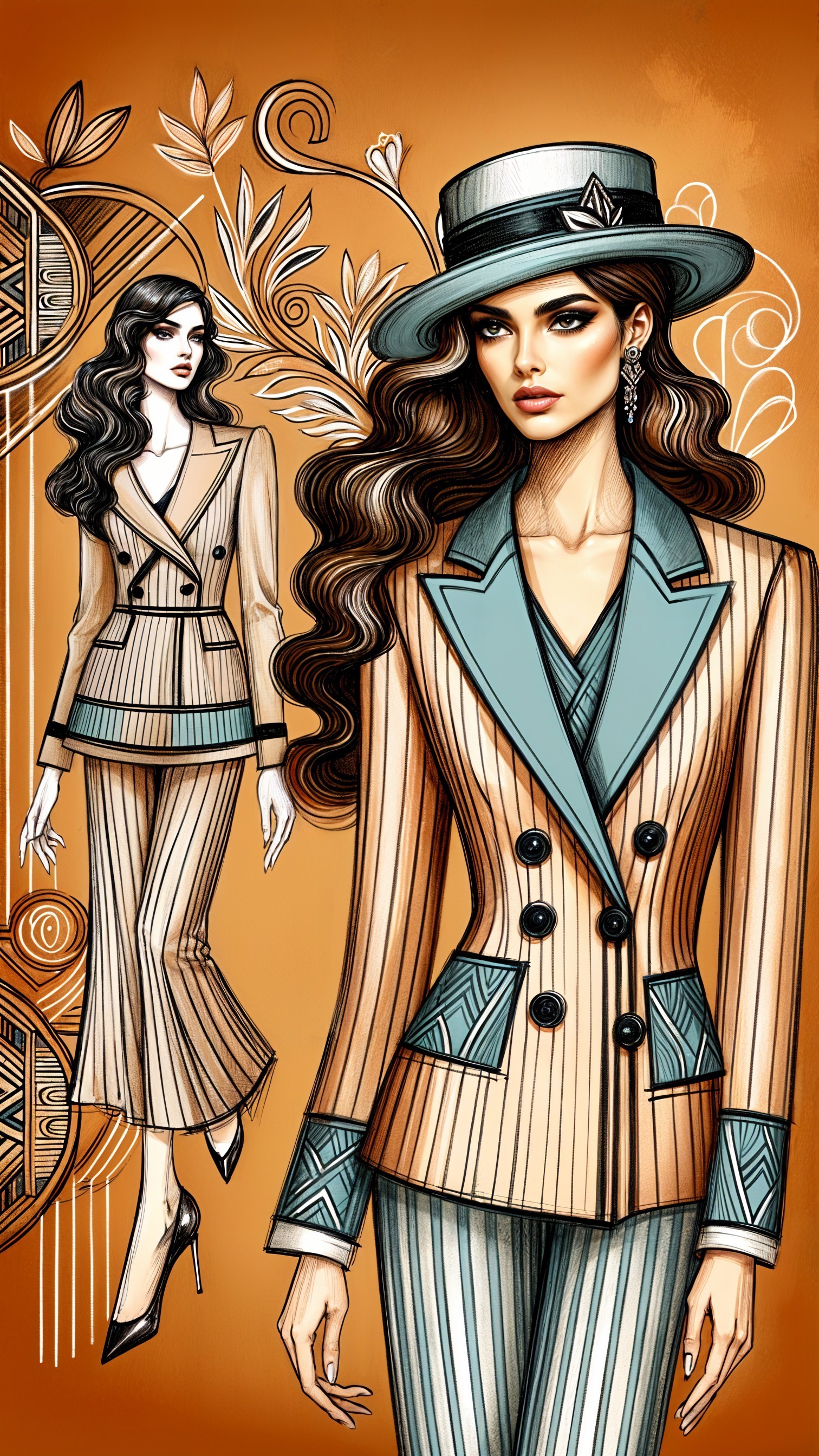 Chic Fashion Illustration of Tailored Outfit and Accessories
