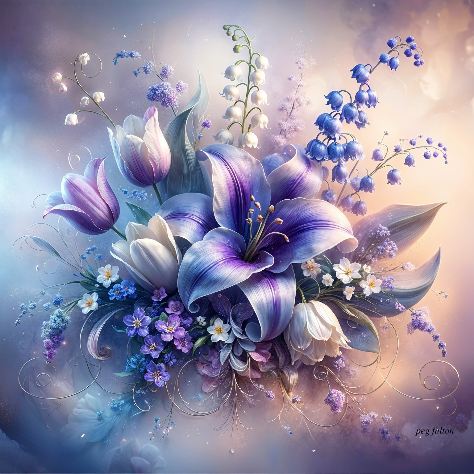 Vibrant Floral Arrangement with Purple Lilies and Tulips