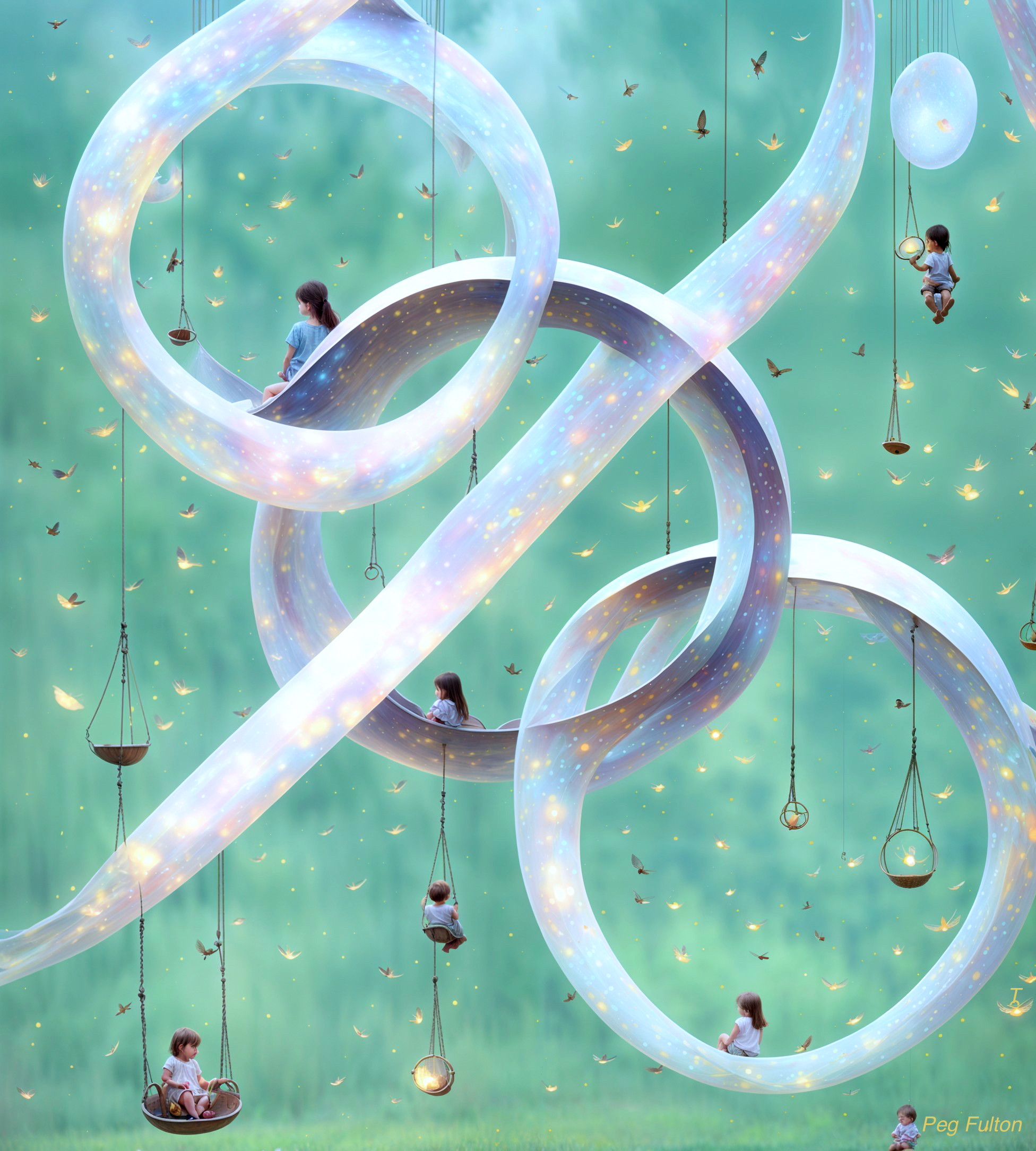 Children Playing in a Whimsical Dreamscape with Loops