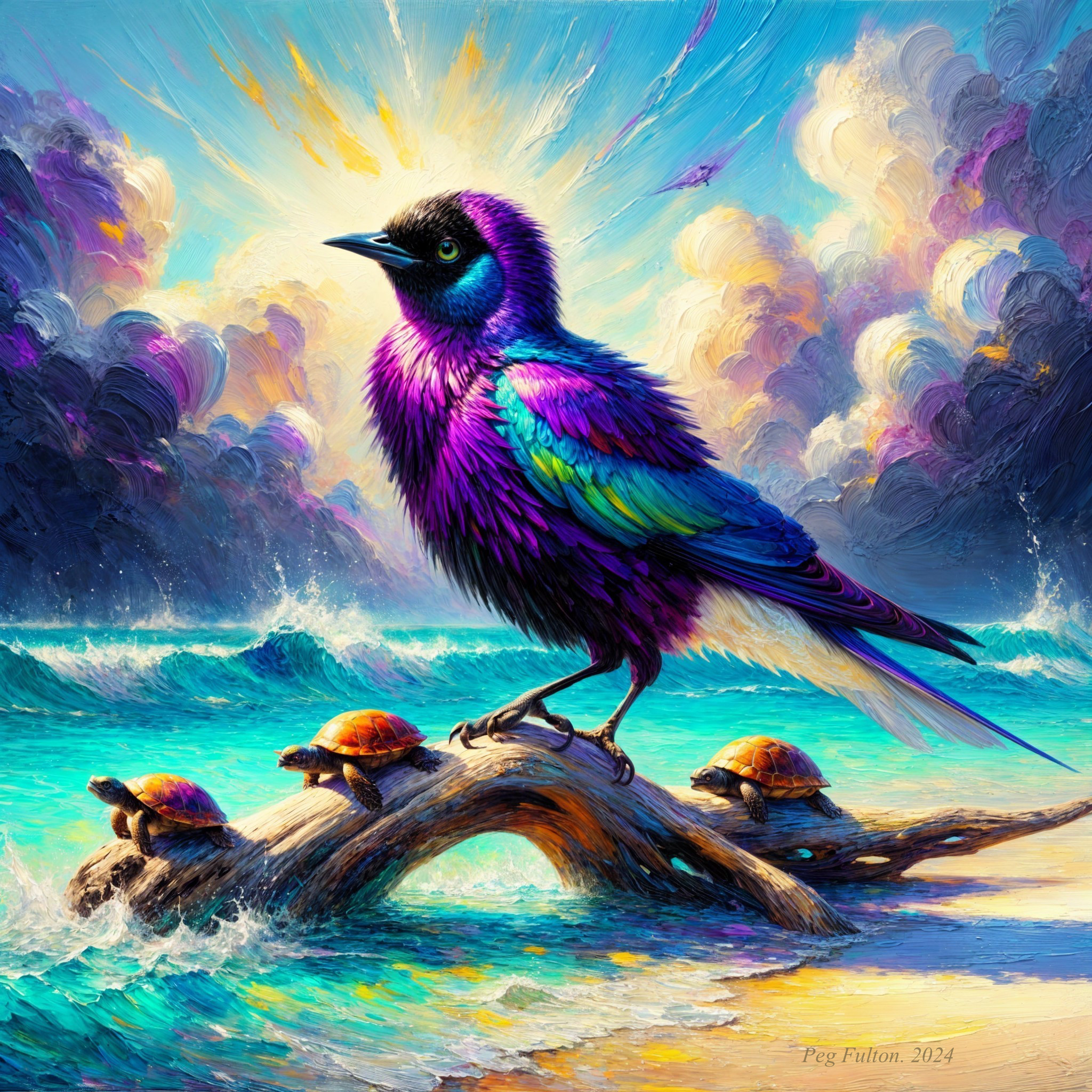 Fantastical Bird and Turtles by Tranquil Ocean