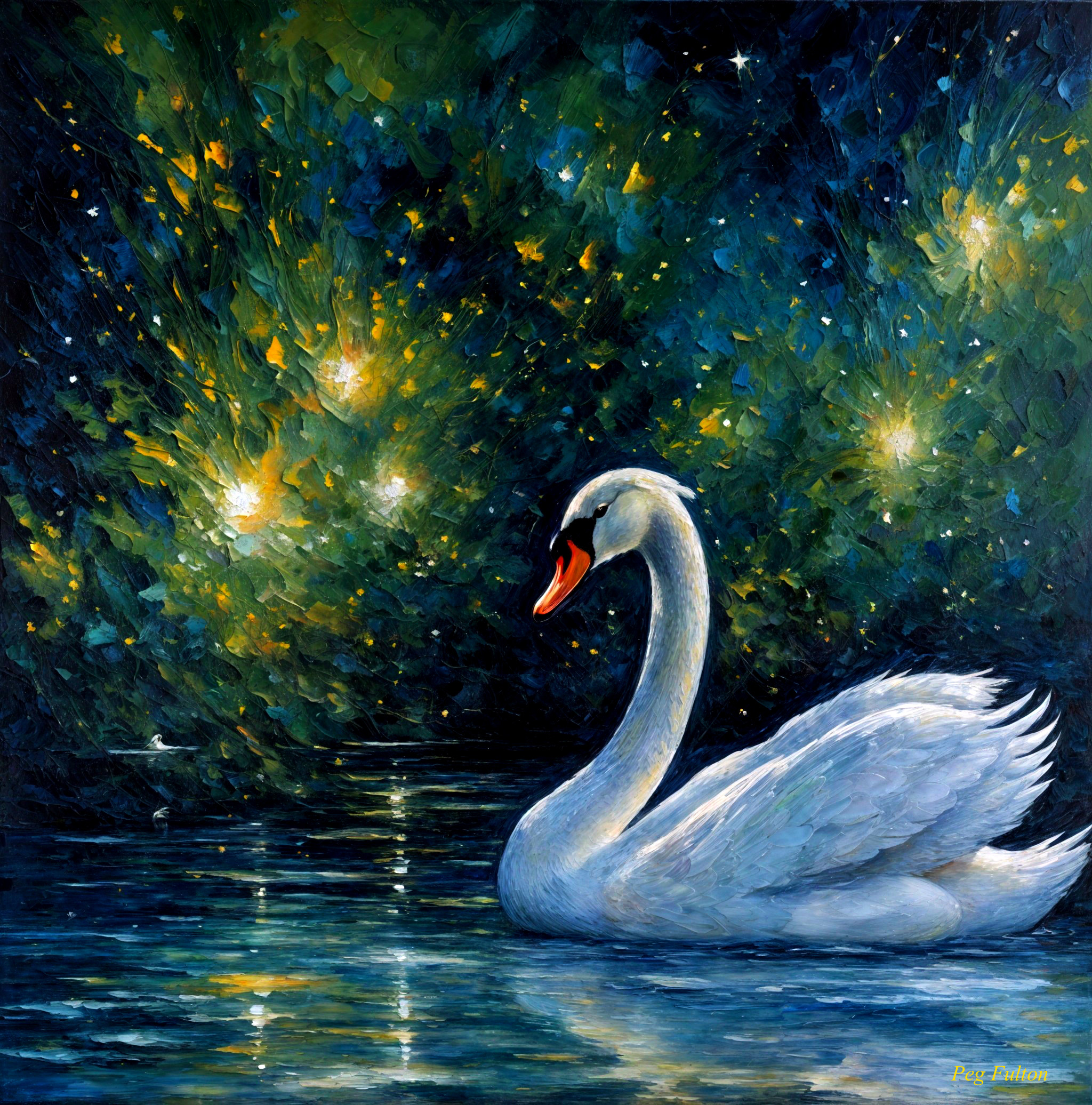 Majestic White Swan on Tranquil Blue Water Surface