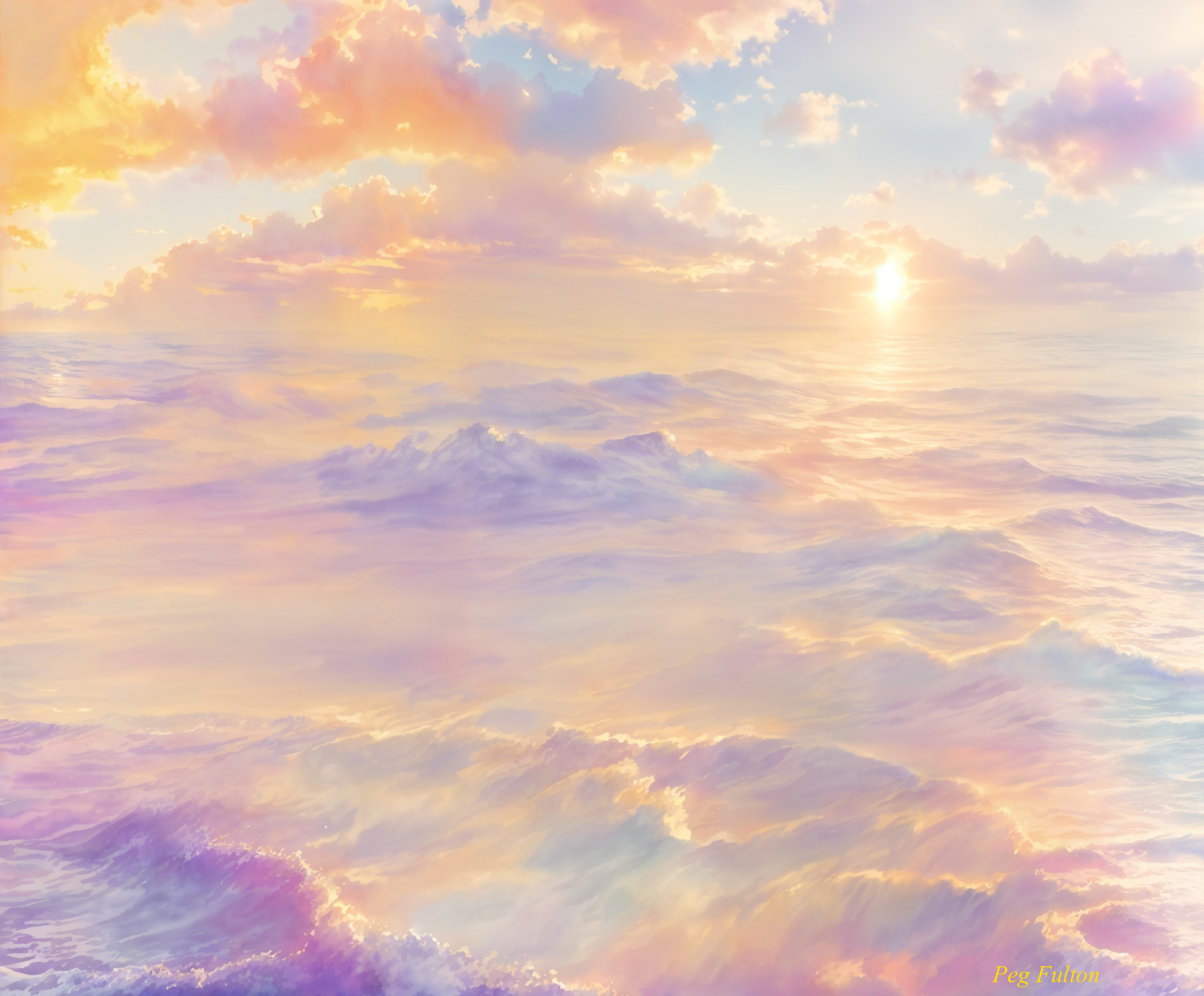 Serene Seascape with Pastel Sky and Gentle Waves