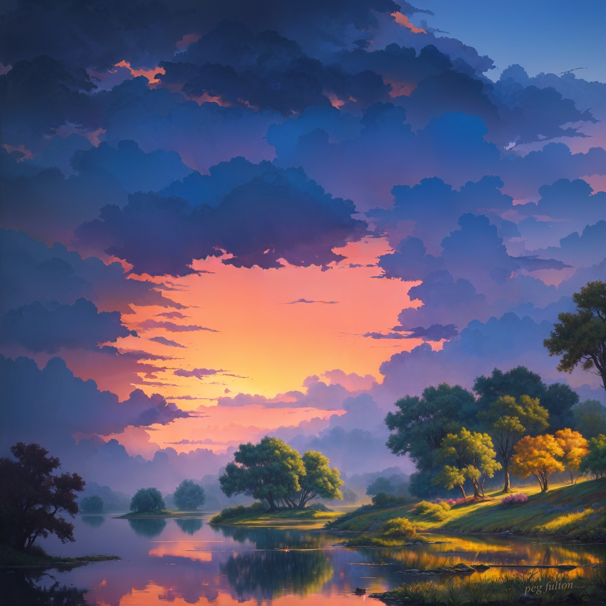 Serene Sunset Landscape with Vibrant Colors and Reflection