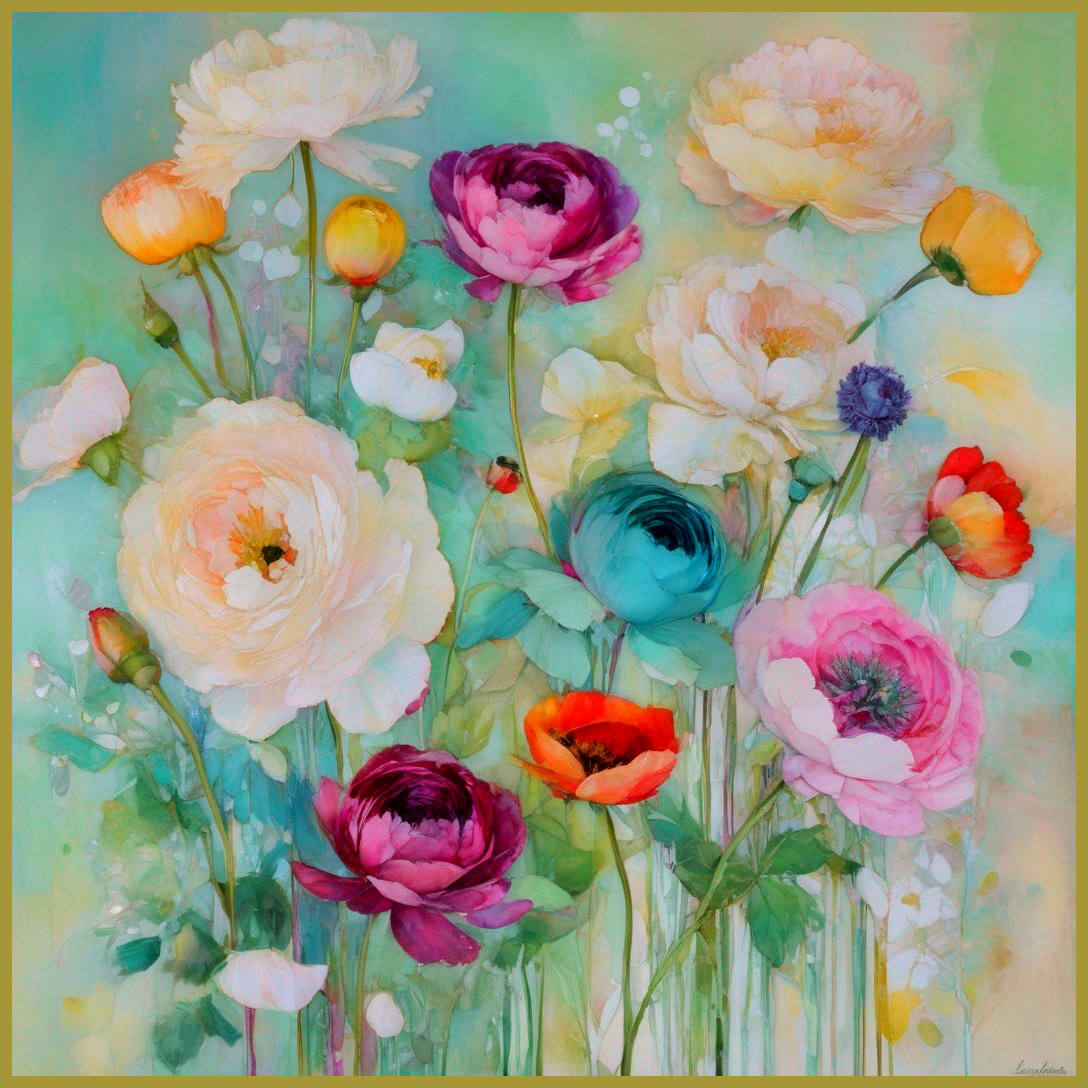 Vibrant Bouquet of Colorful Flowers with Leaves
