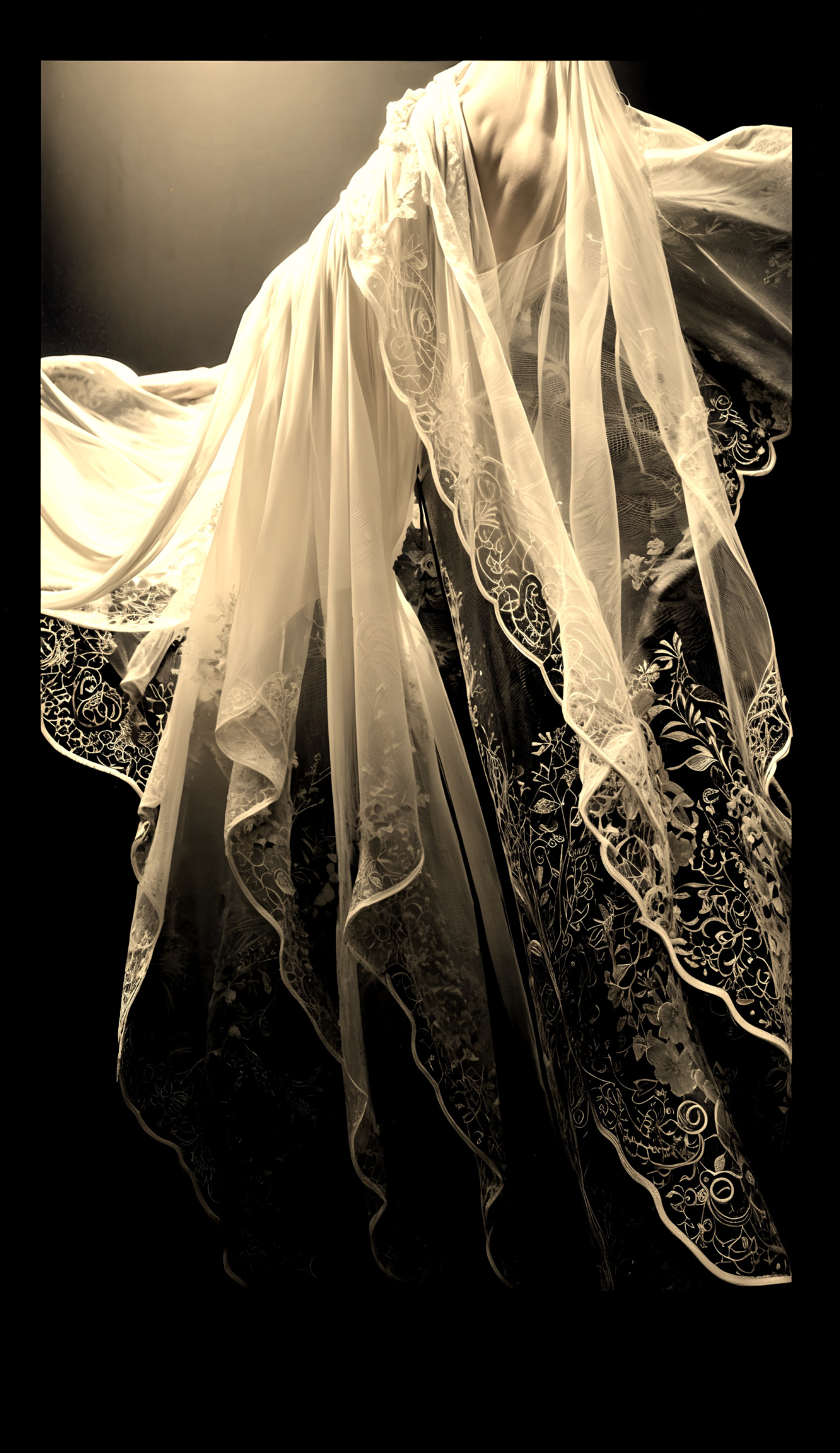 Ethereal Garment with Sheer Fabric and Floral Embroidery