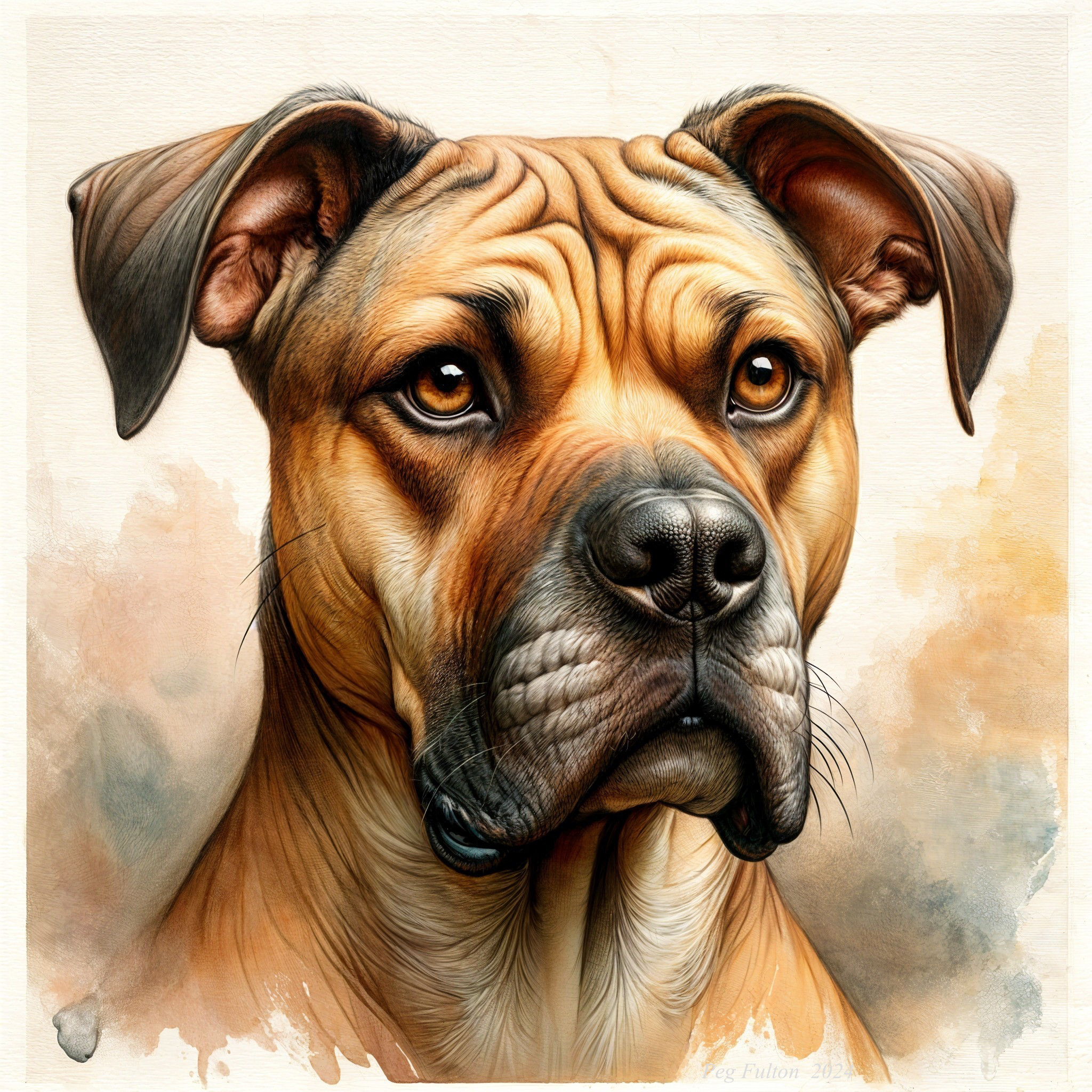 Realistic Portrait of a Muscular Dog with Warm Eyes