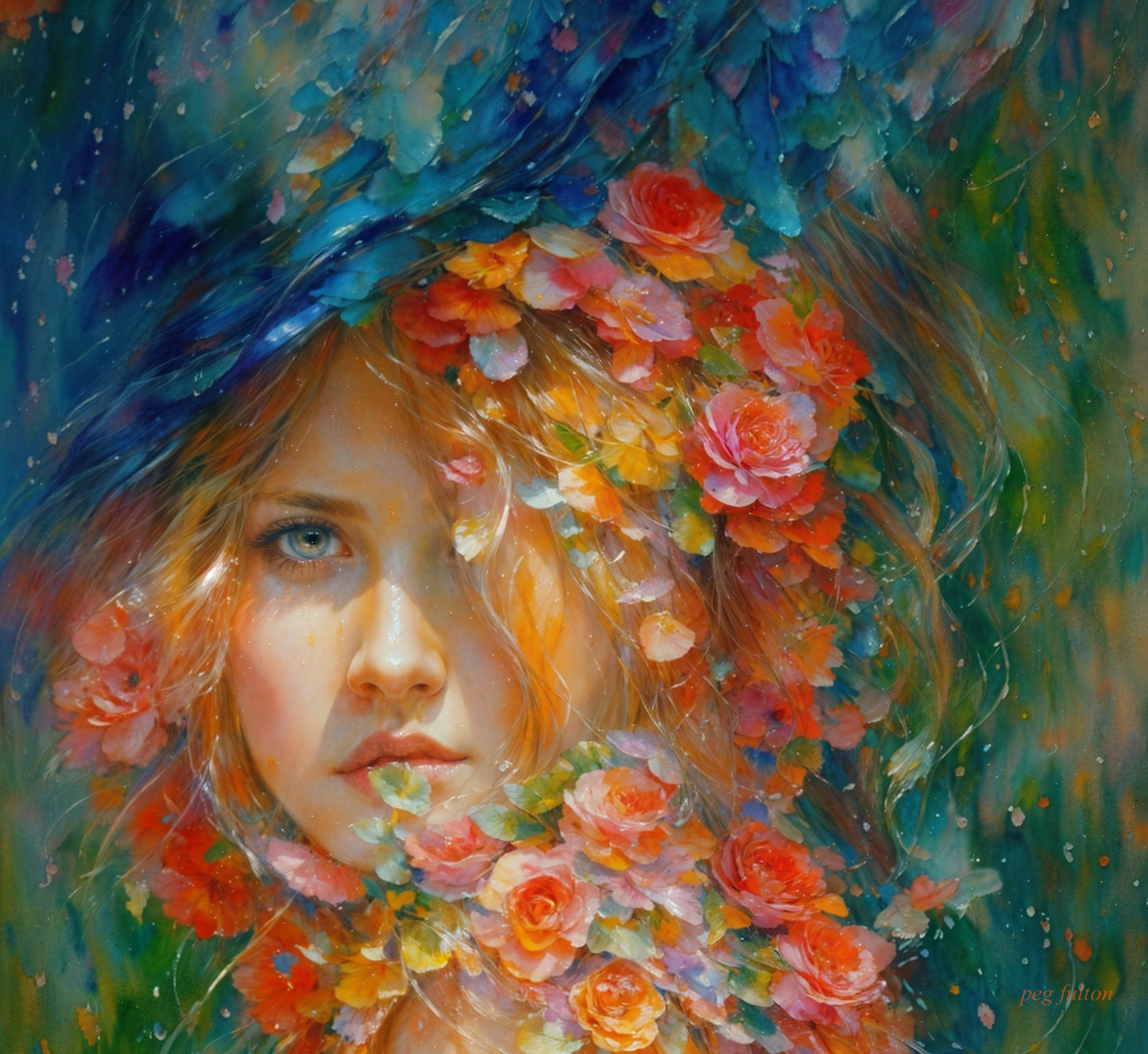 Portrait of a Young Woman Amidst Vibrant Flowers