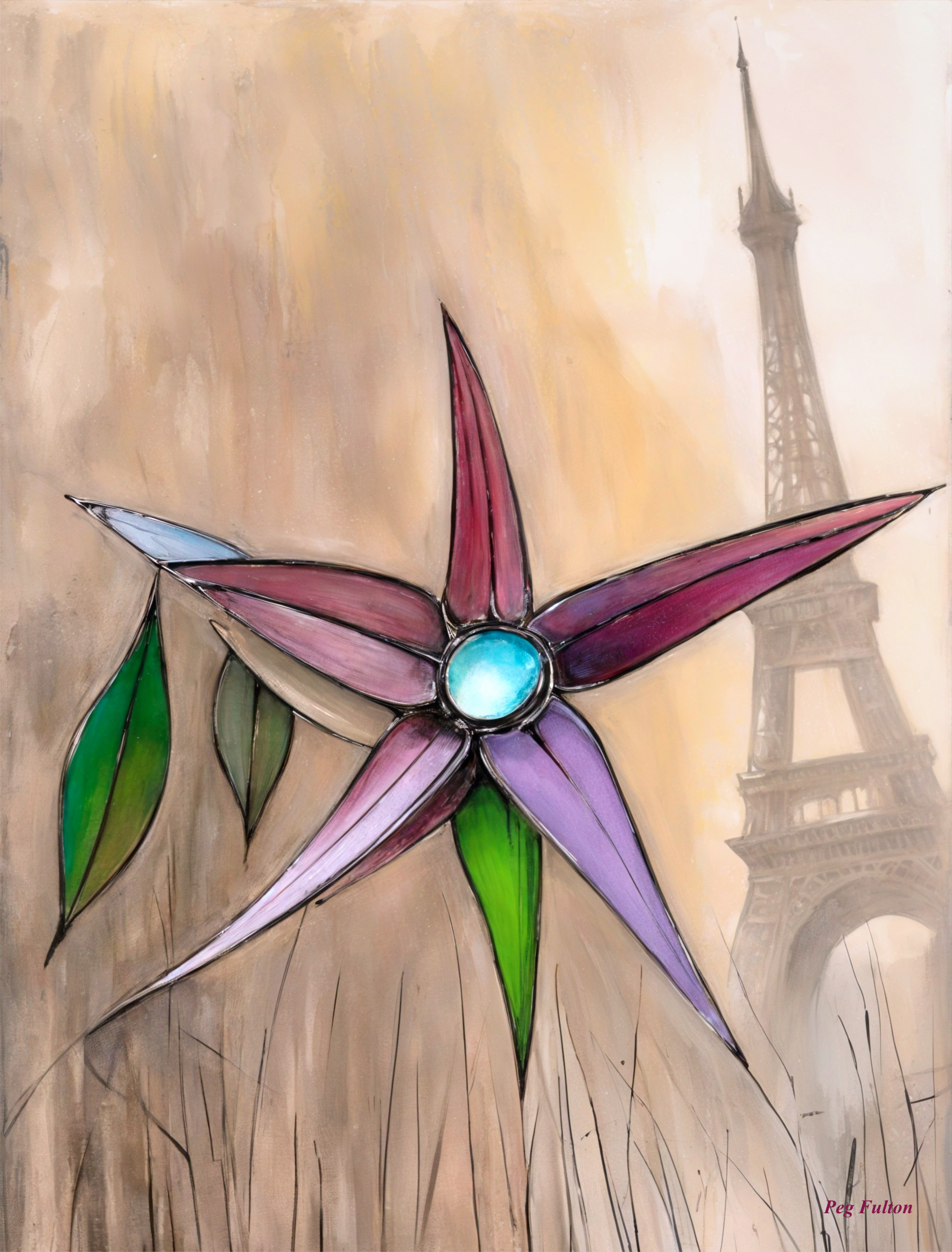 Abstract Flower with Eiffel Tower Background