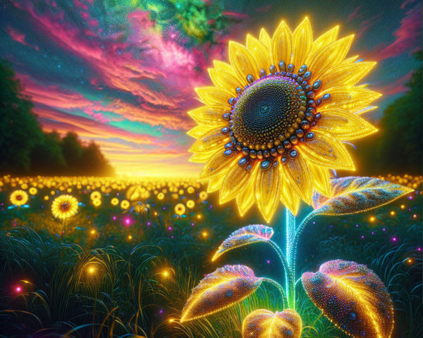Vibrant Sunflowers Against a Twilight Sky Landscape