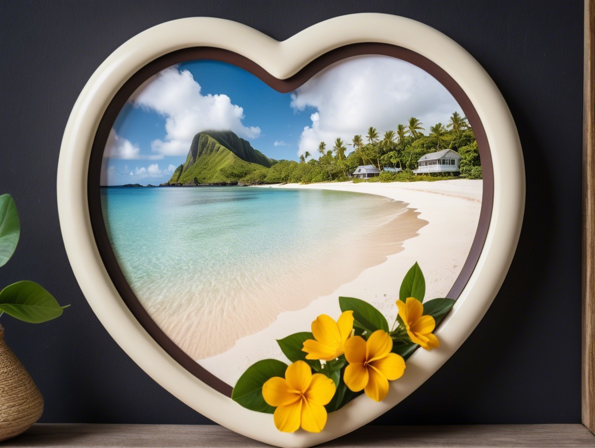 Heart-Shaped Frame with Tropical Beach Scene