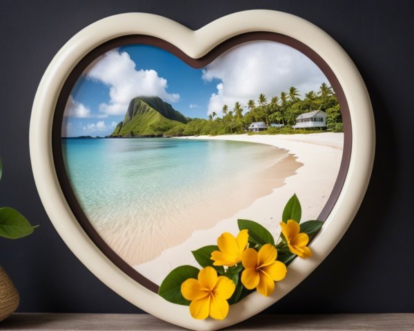 Heart-Shaped Frame with Tropical Beach Scene