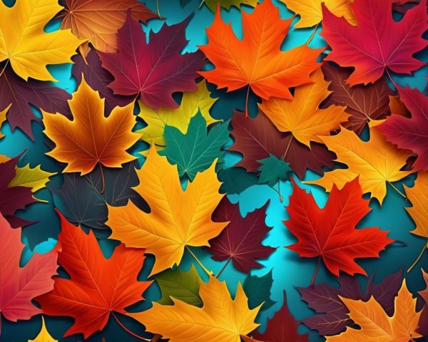 Vibrant Autumn Leaves on Turquoise Background