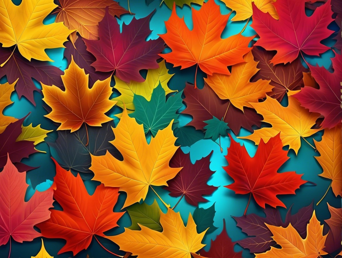 Vibrant Autumn Leaves on Turquoise Background