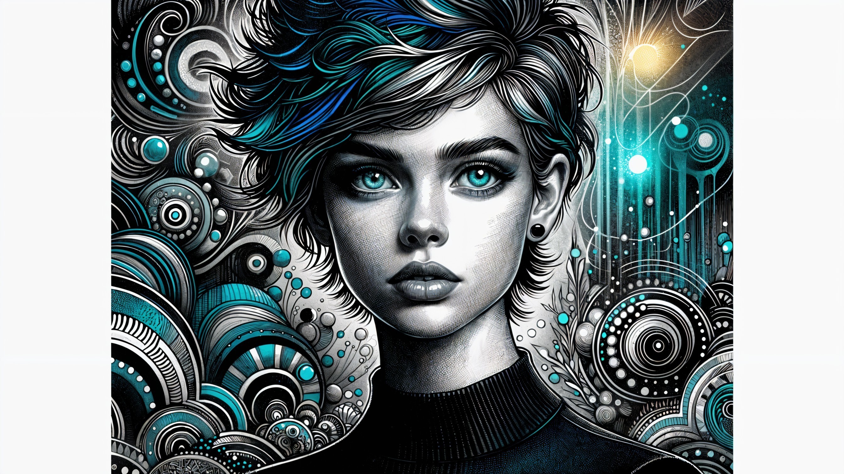 Portrait of a Young Woman with Blue and Silver Hair