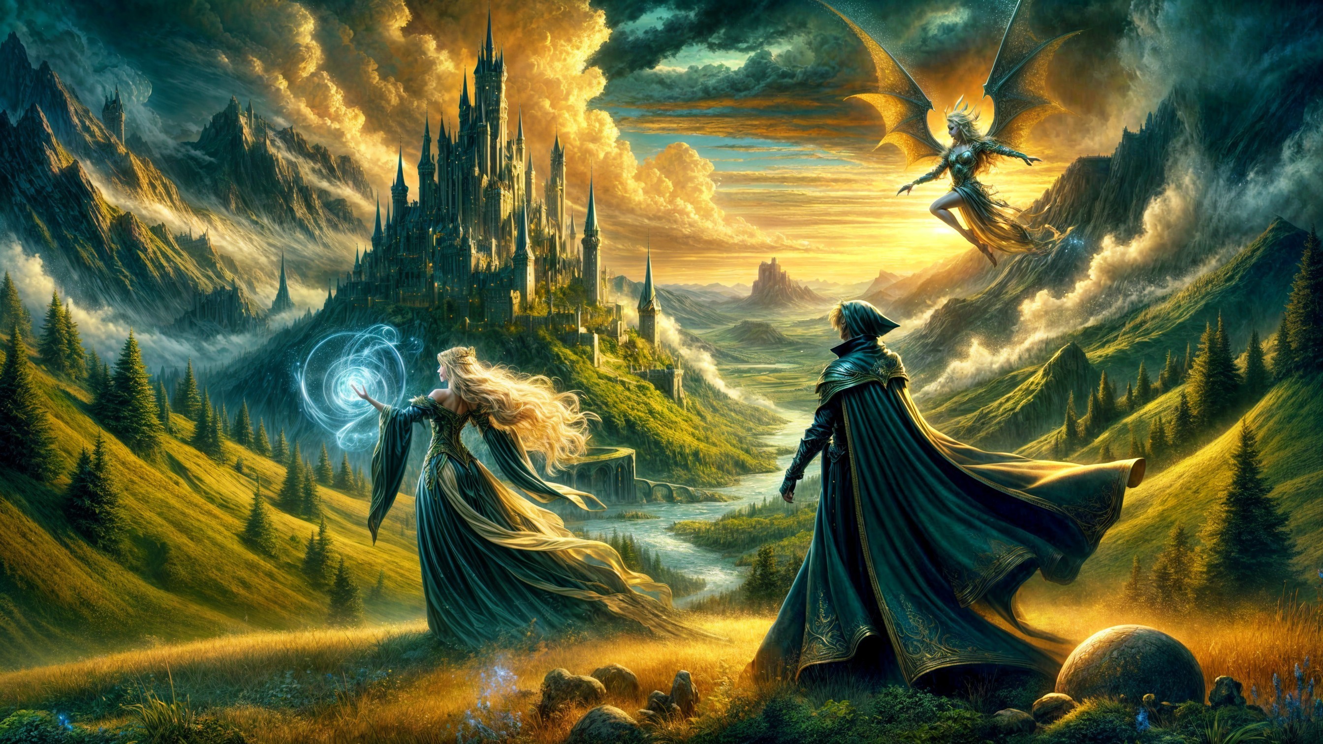 Fantasy Landscape with Castle and Sorceress