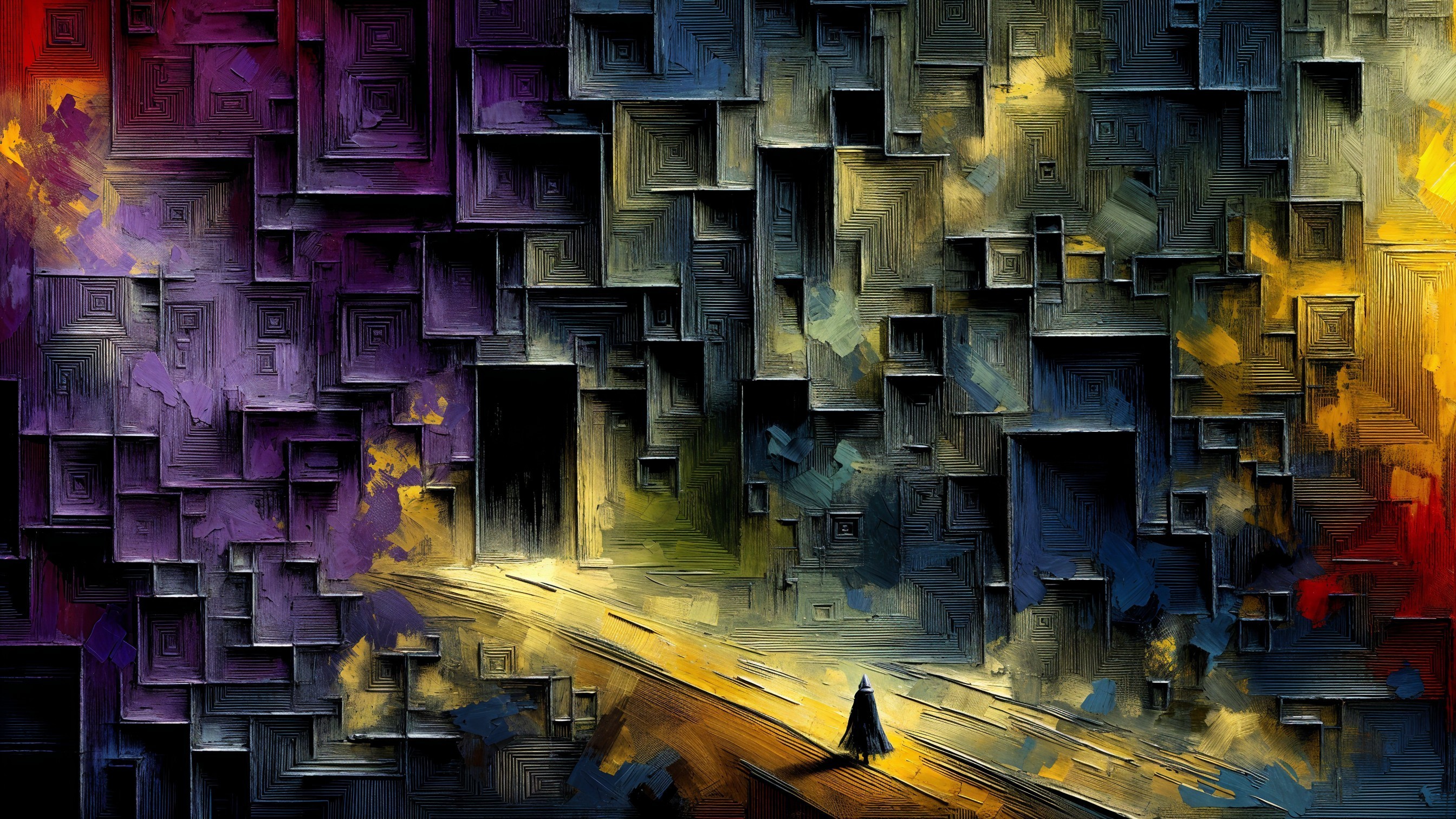 Vibrant Abstract Landscape with Geometric Shapes