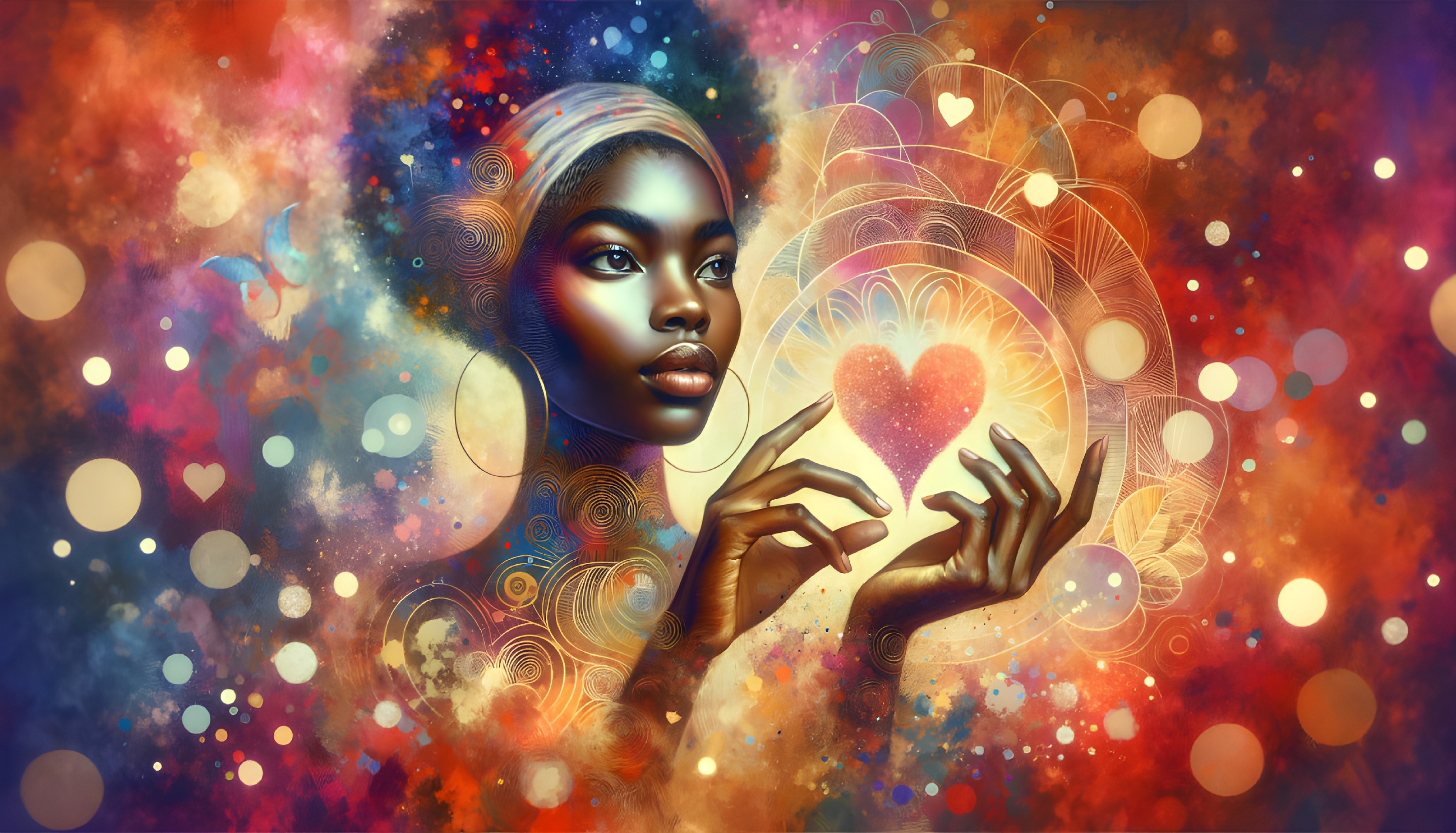 Vibrant Digital Artwork of Cosmic-Themed Woman