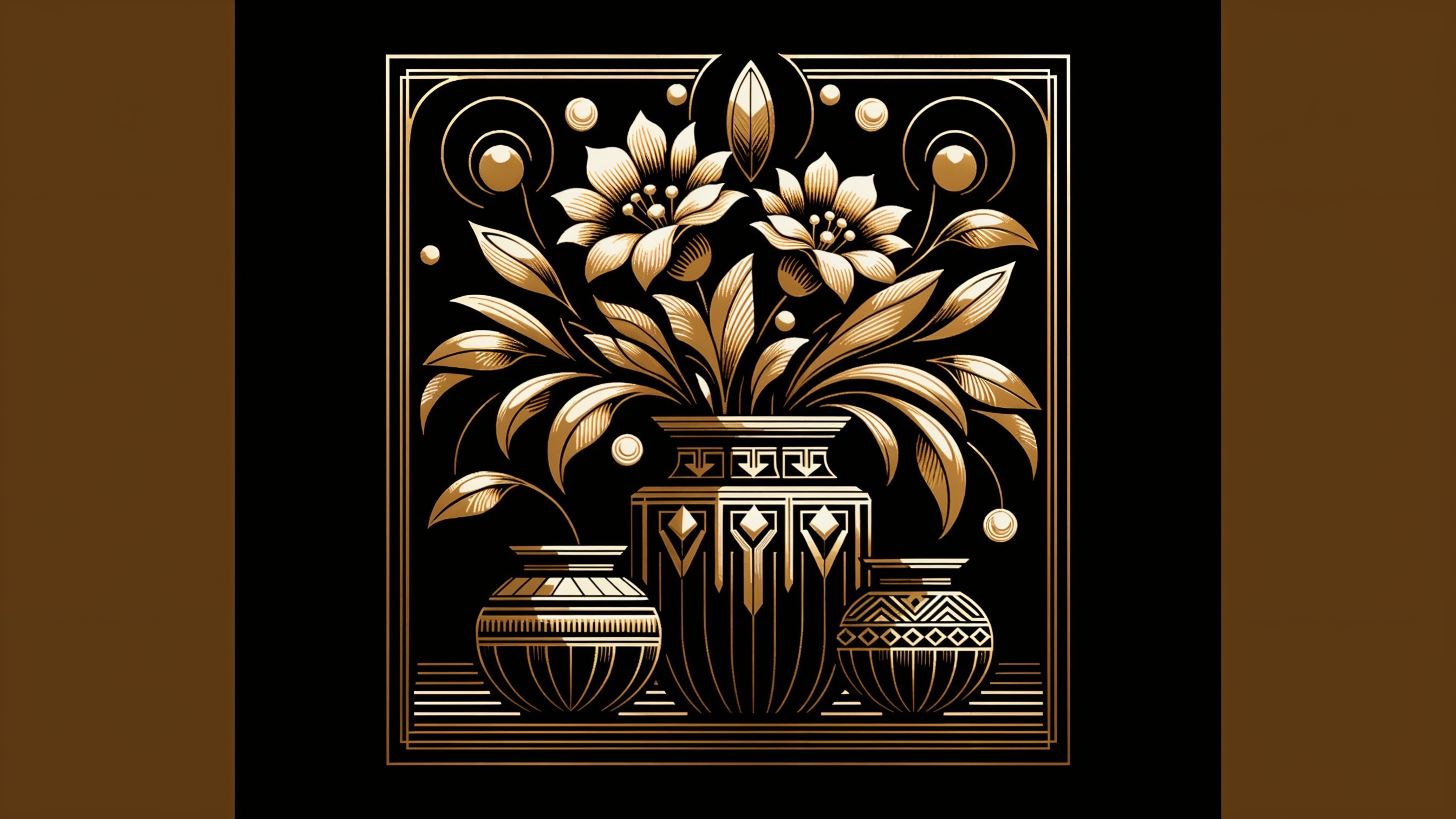Ornate vase with stylized flowers on black background