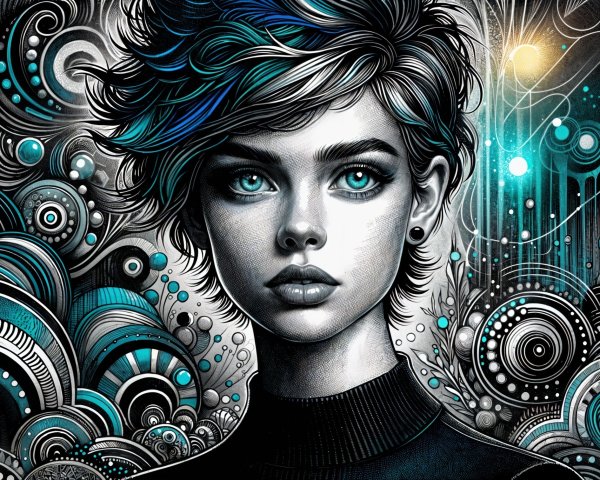 Portrait of a Young Woman with Blue and Silver Hair
