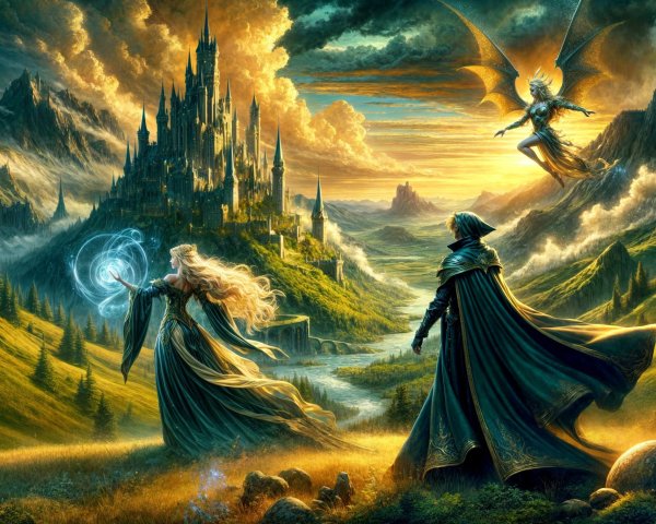 Fantasy Landscape with Castle and Sorceress