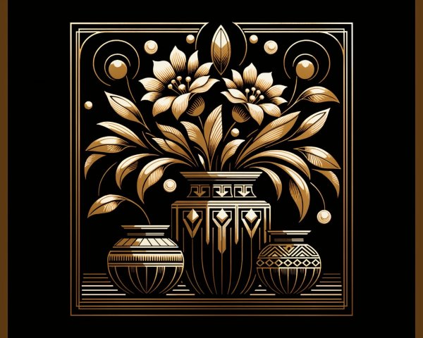 Ornate vase with stylized flowers on black background