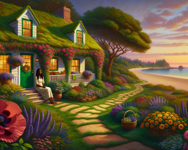 Coastal Cottage with Gardens by Tranquil Beach