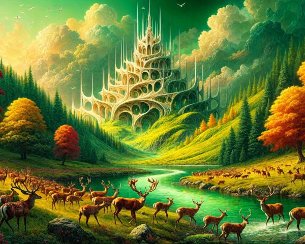 Ethereal Castle in a Magical Autumn Landscape
