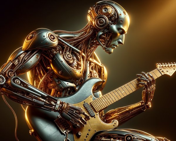 Futuristic Robot Playing Electric Guitar with Glowing Features