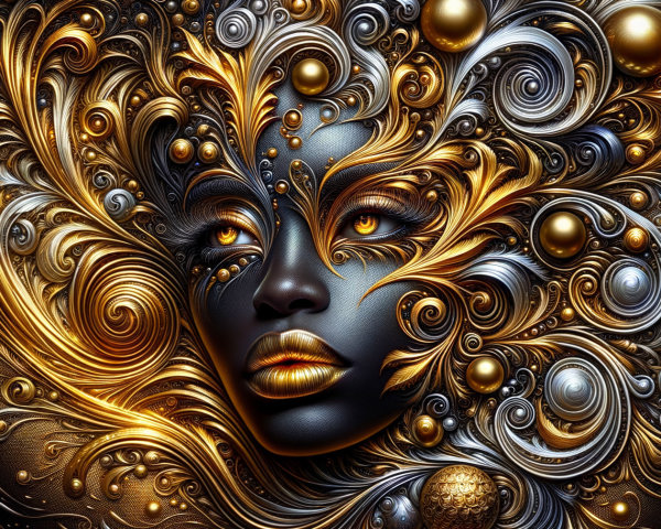 Abstract Portrait of a Woman with Gold and Silver Elements