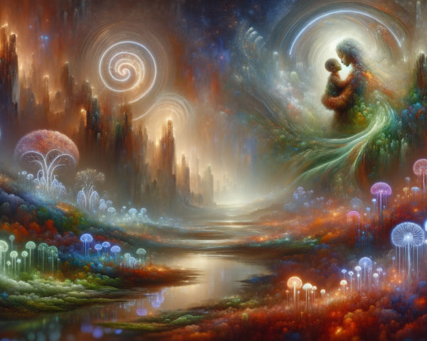Dreamy Landscape with Ethereal Forms and Colors