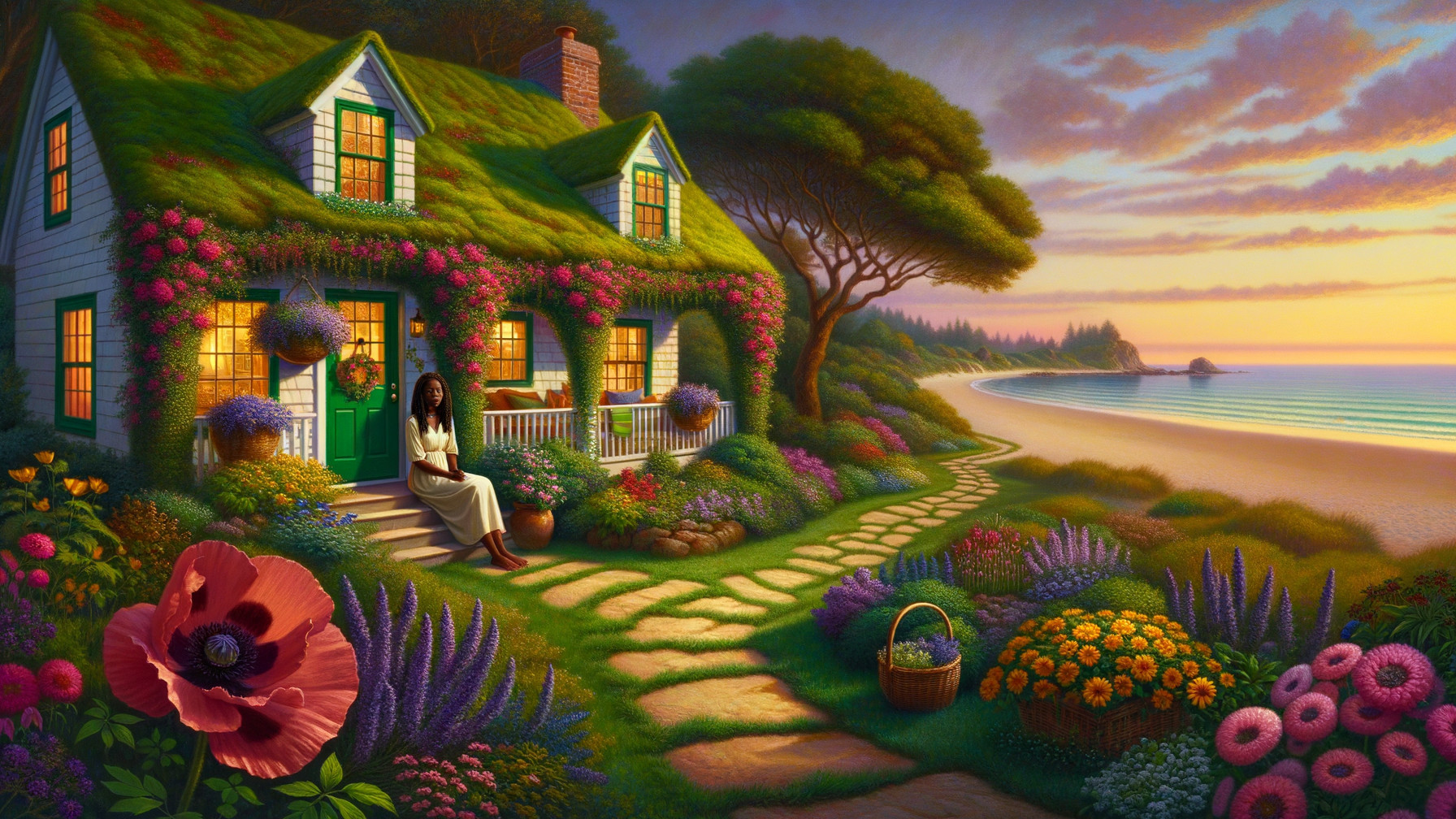 Coastal Cottage with Gardens by Tranquil Beach