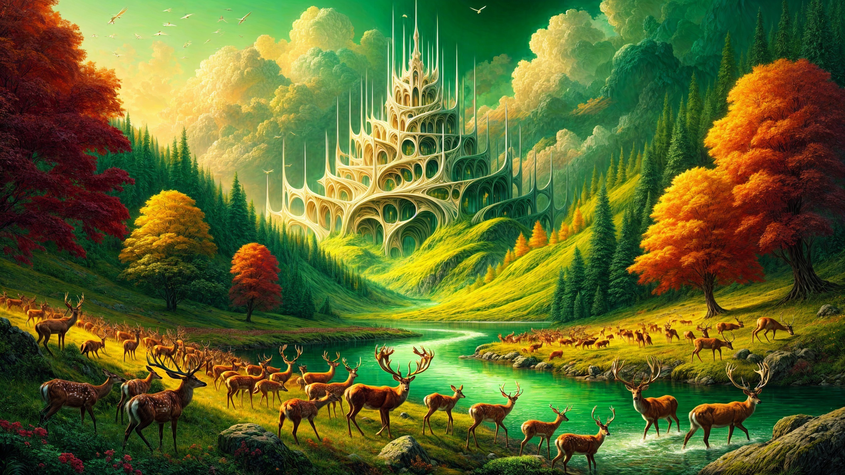 Ethereal Castle in a Magical Autumn Landscape