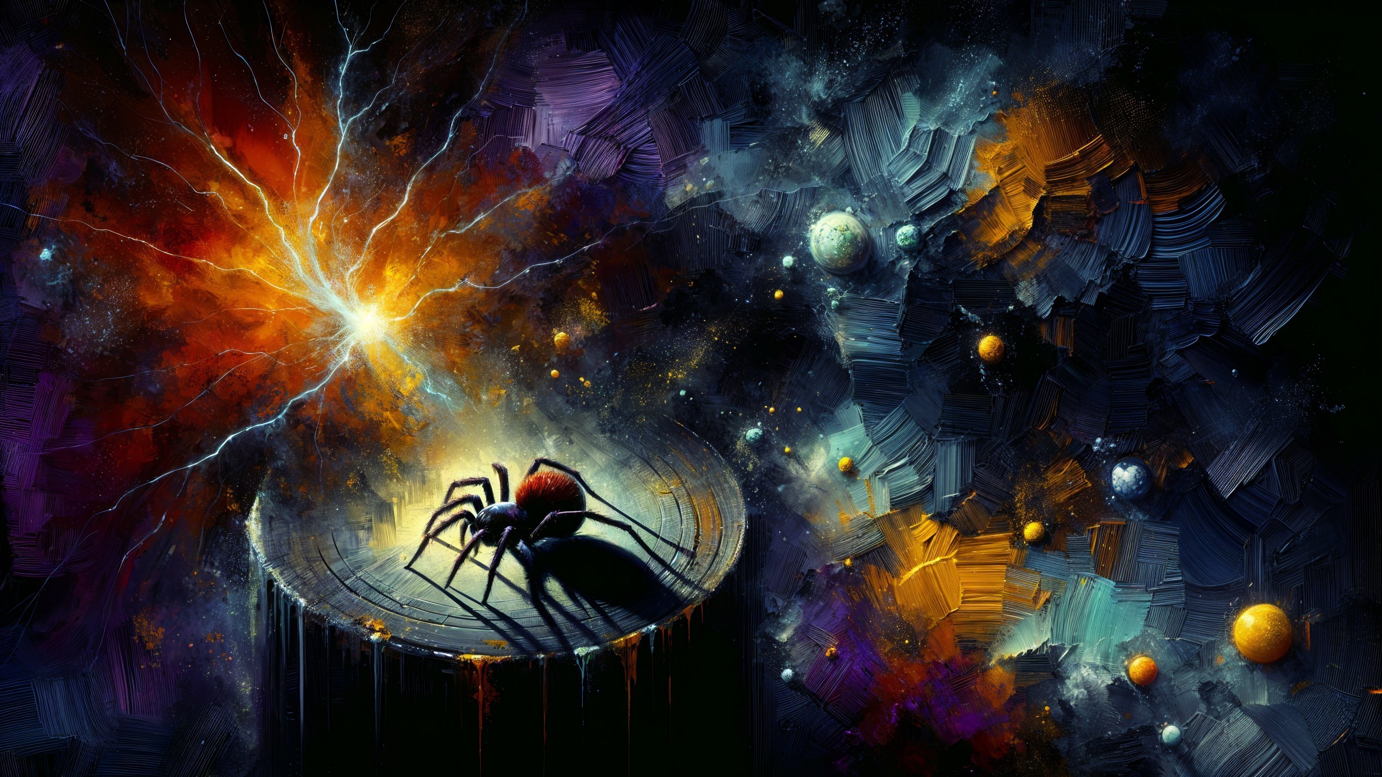 Cosmic Scene with Spider and Vibrant Galactic Colors