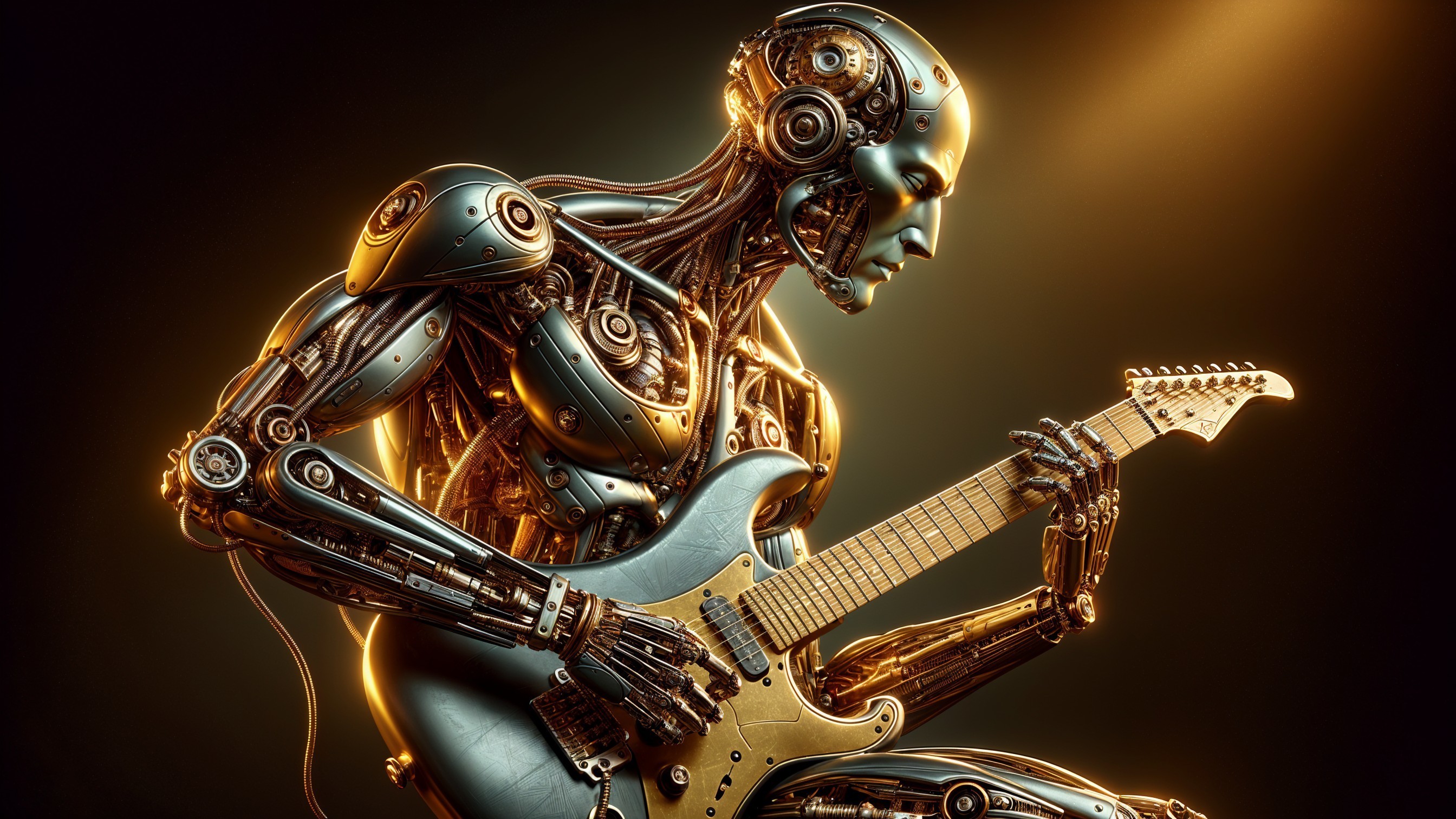 Futuristic Robot Playing Electric Guitar with Glowing Features