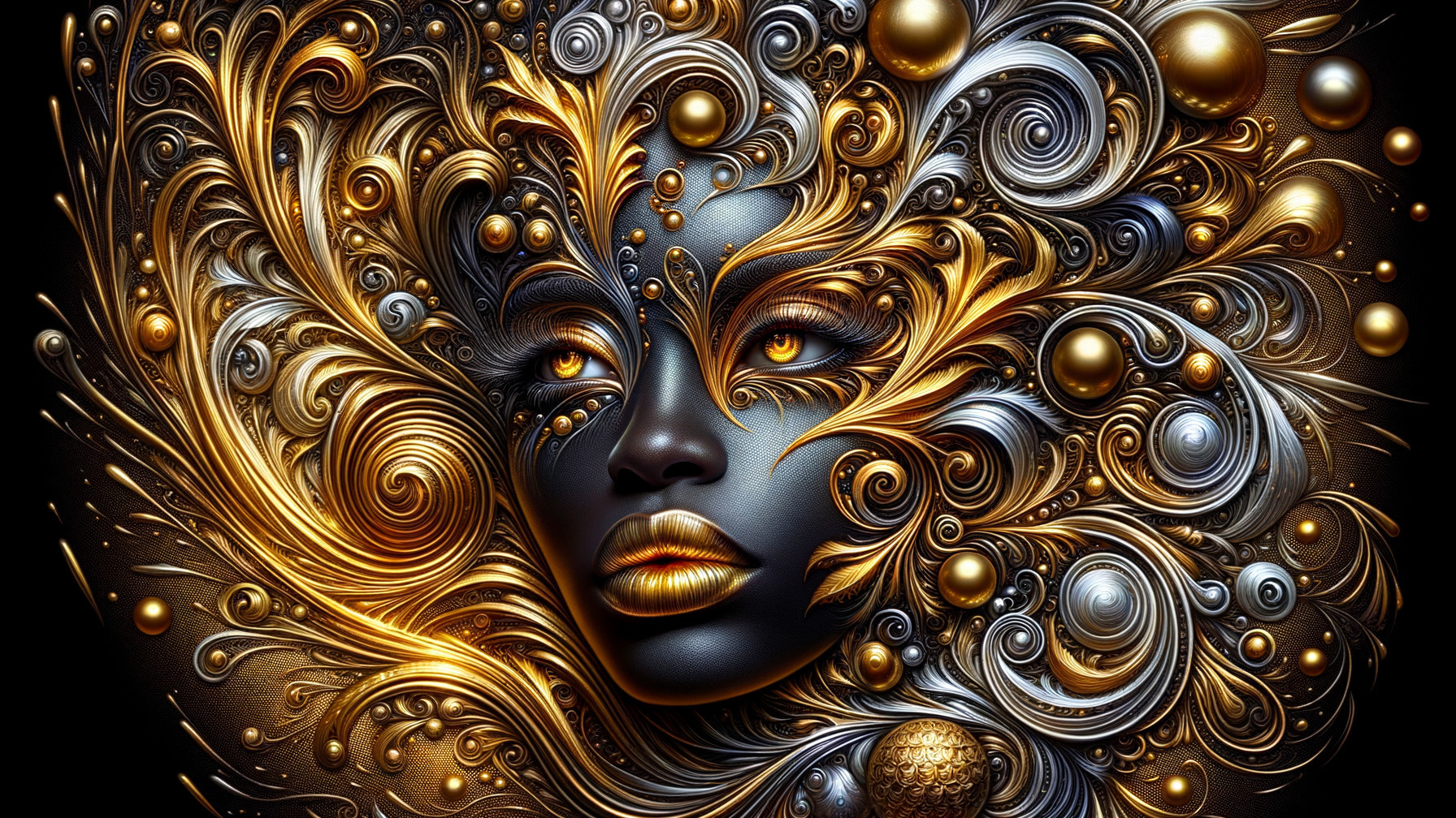 Abstract Portrait of a Woman with Gold and Silver Elements