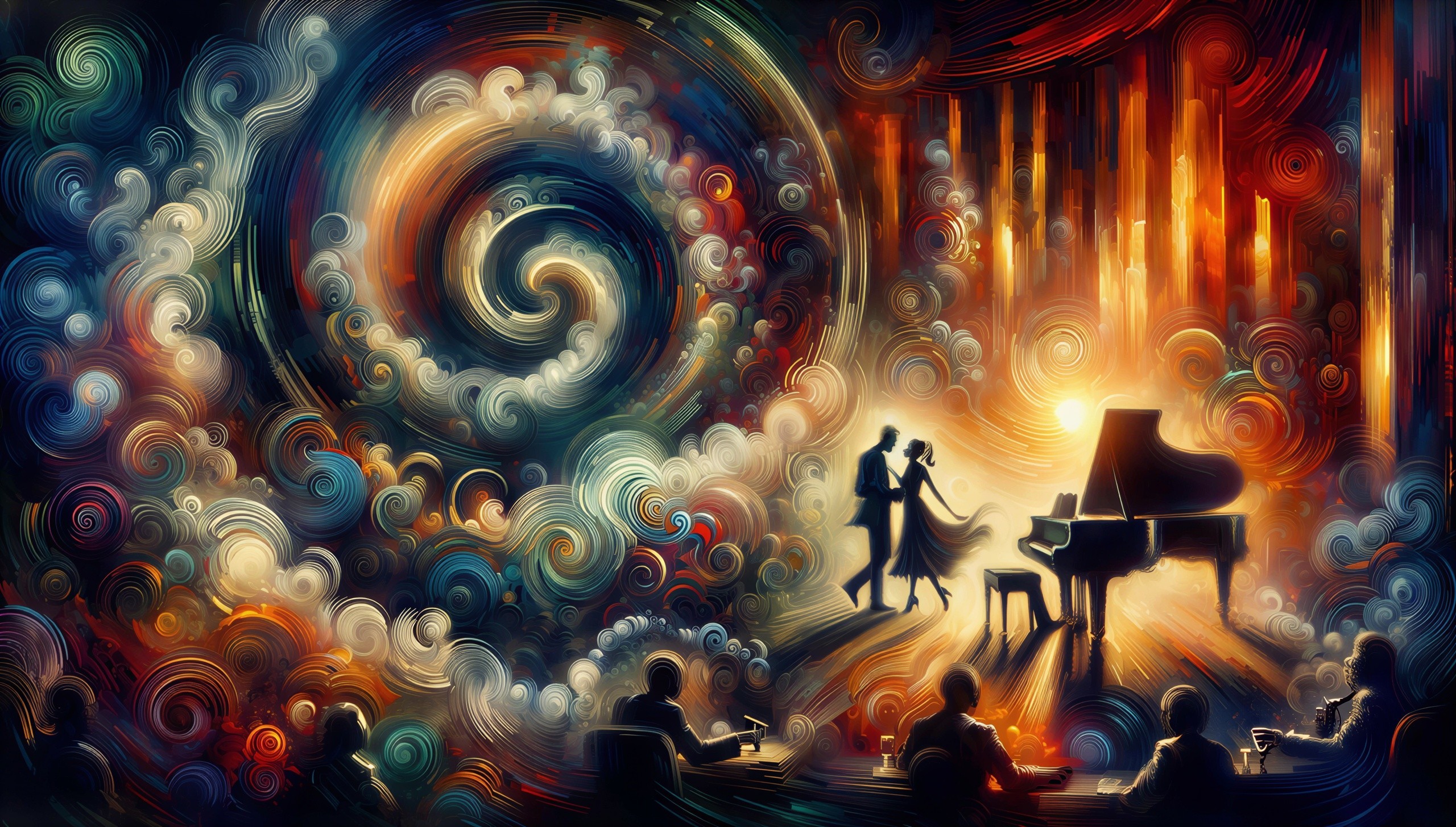 Colorful Dancing Scene with Swirling Background