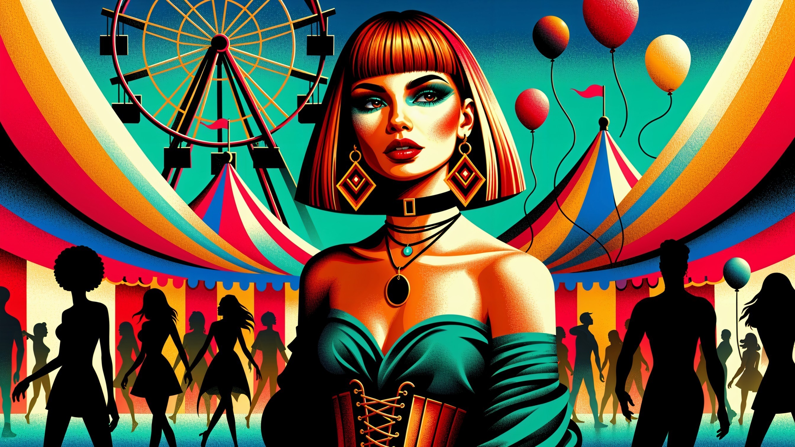 Digital Illustration of Glamorous Woman at Carnival