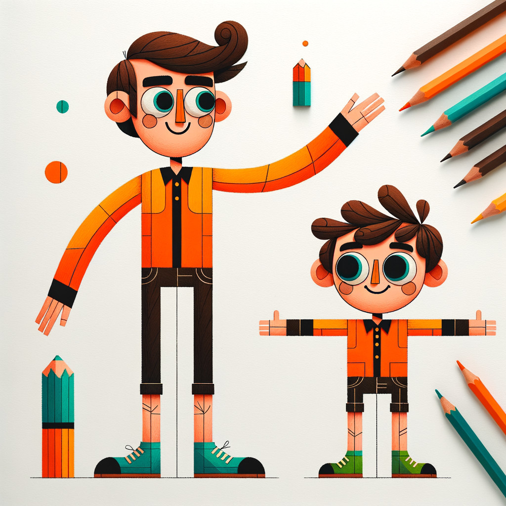 Cartoon Illustration of Tall Man and Smaller Boy