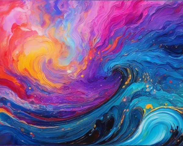 Colorful Abstract Painting of Stormy Sea and Sky