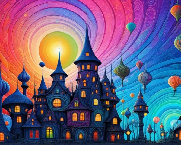 Fantasy Art of Enchanted Spiral Landscape and Castle