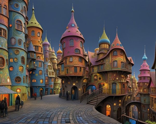 Dreamlike Cityscape with Colorful, Ornate Buildings