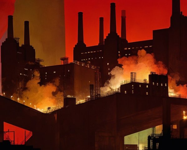 Industrial Landscape with Factories and Smokestacks
